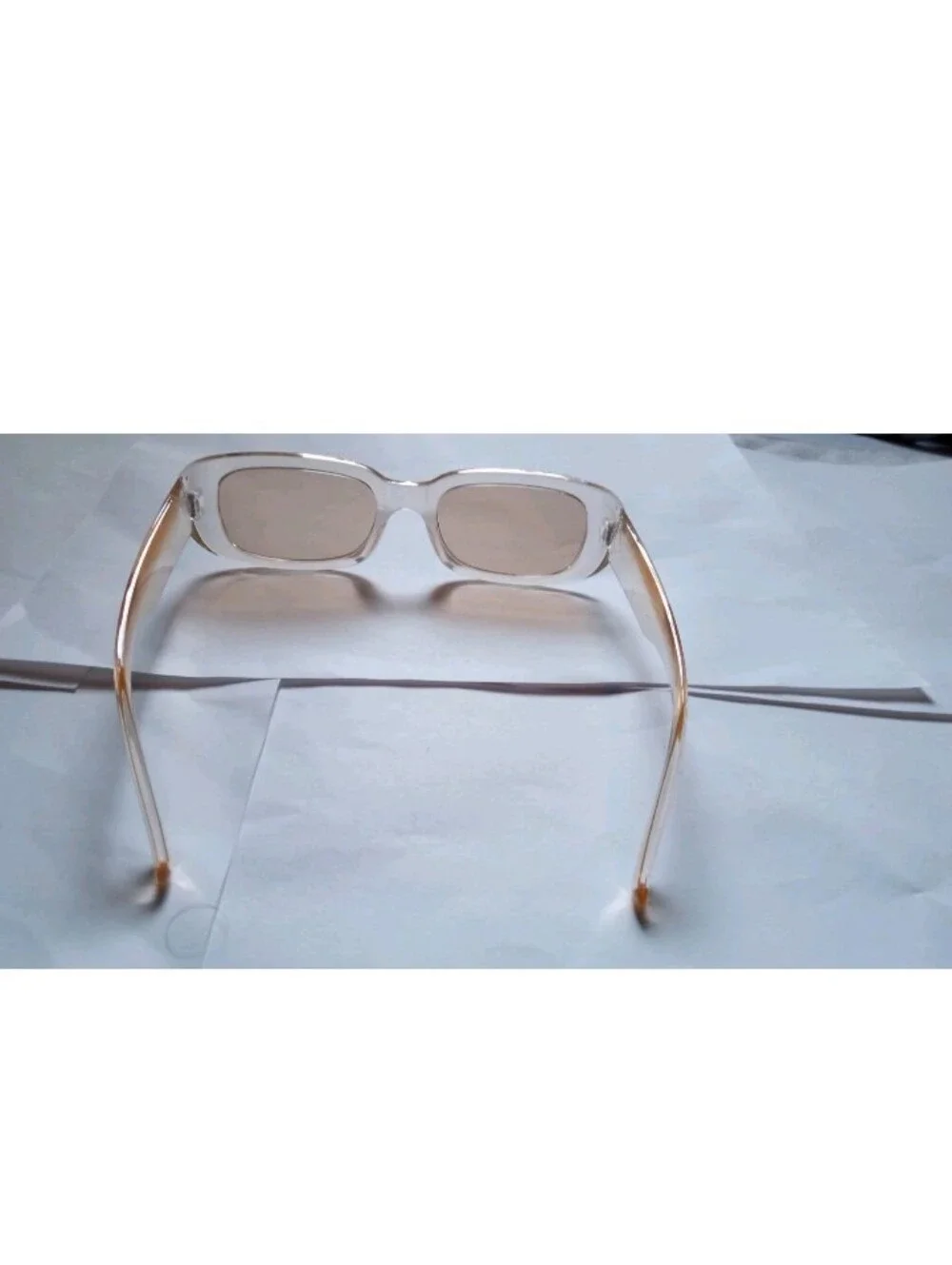 Men's Women's Rectangular Sunglasses Clear Plastic Frame Brown Lense Lightweight